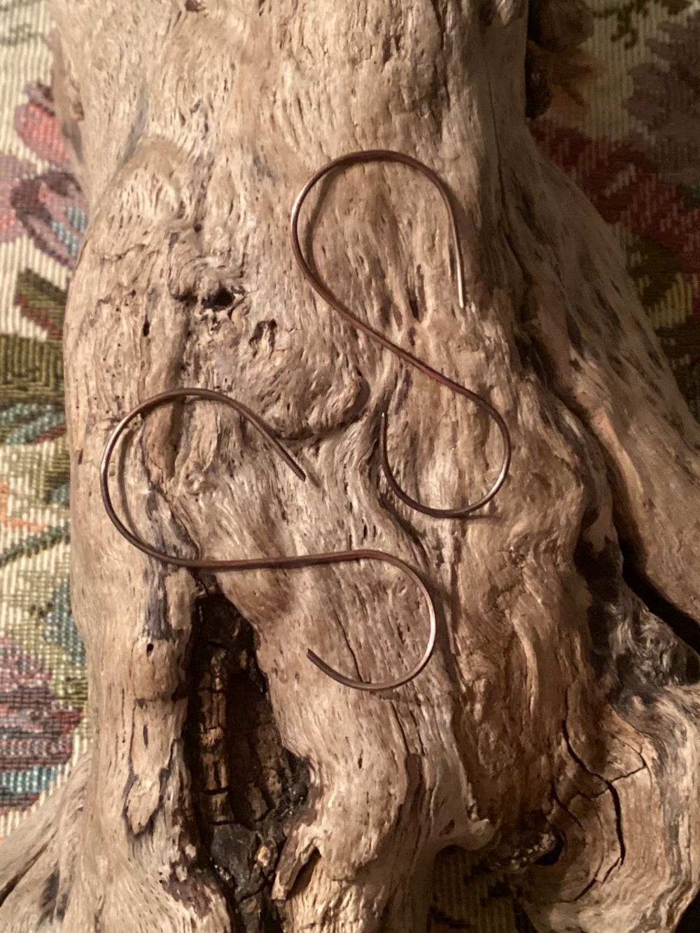 Handmade Oxidized Copper S Hook Pierced Earrings